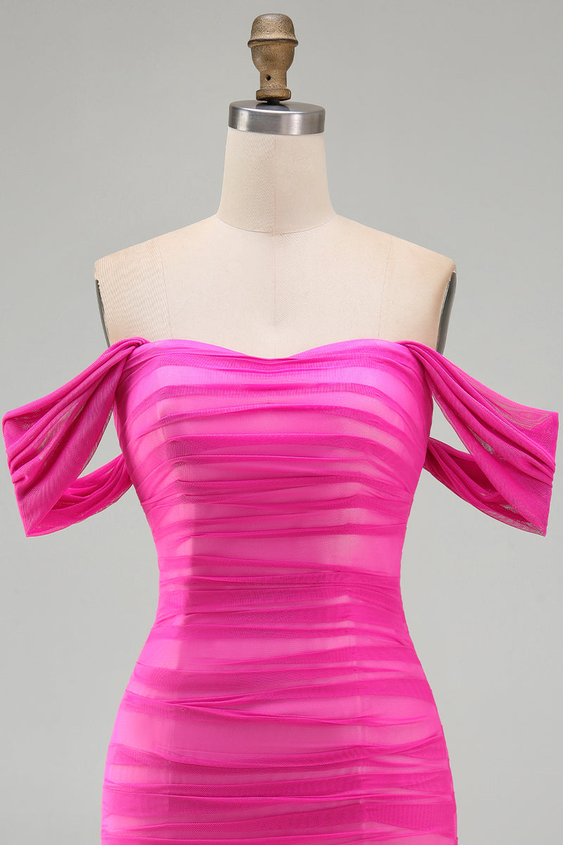 Load image into Gallery viewer, Red Bodycon Off the Shoulder Ruched Short Prom Dress