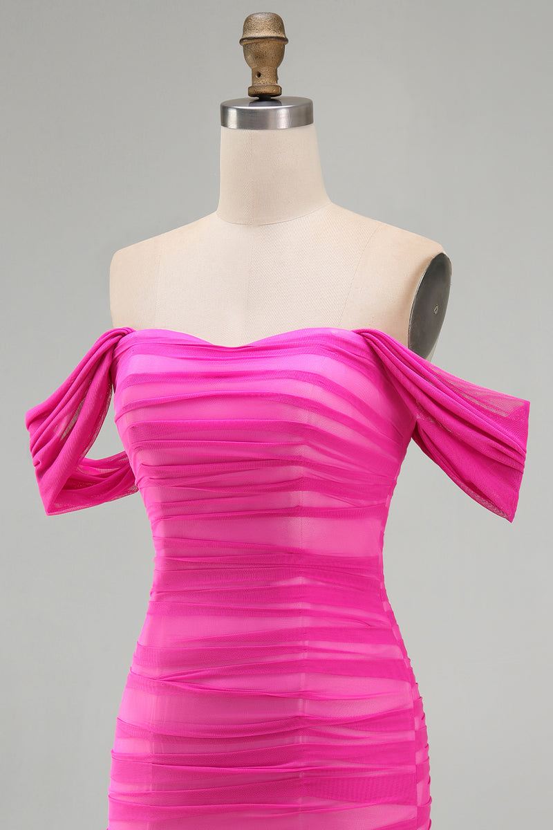 Load image into Gallery viewer, Red Bodycon Off the Shoulder Ruched Short Prom Dress