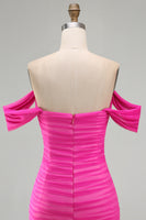 Load image into Gallery viewer, Red Bodycon Off the Shoulder Ruched Short Prom Dress