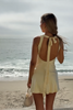Load image into Gallery viewer, Yellow Bodycon V-Neck Mini Birthday Dress with Sash