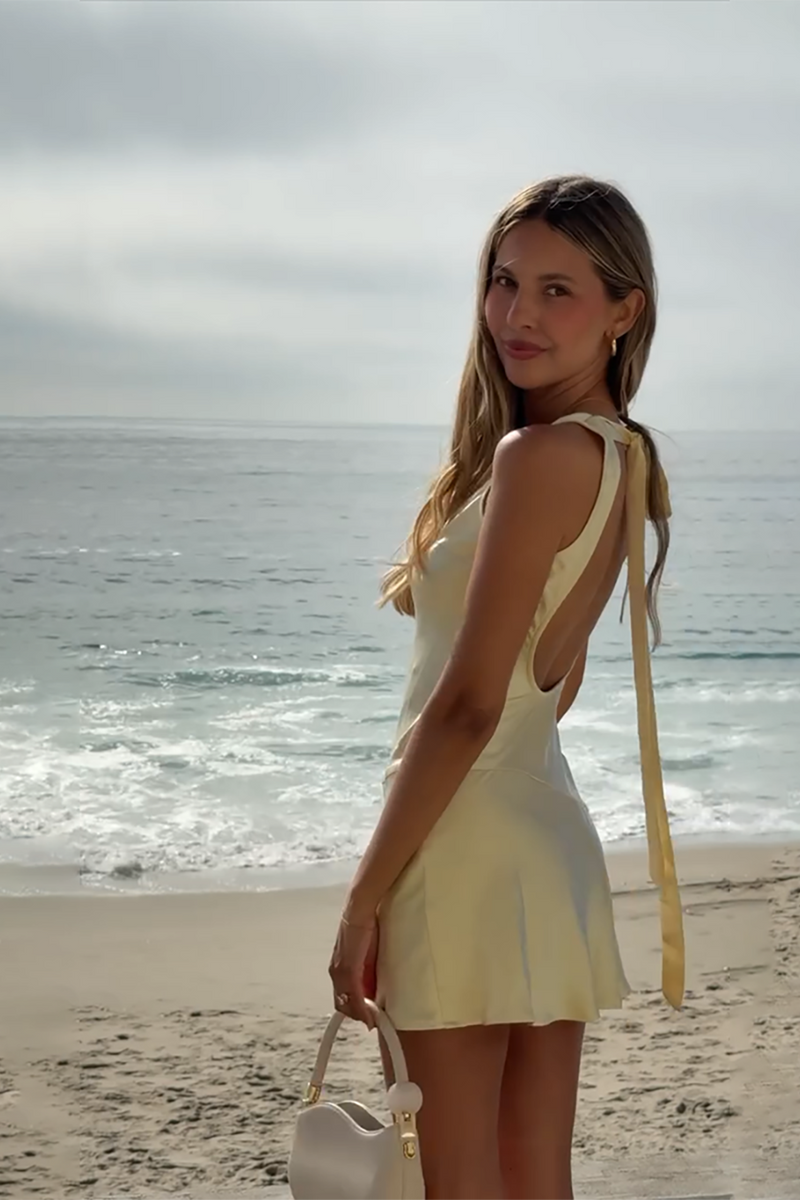 Load image into Gallery viewer, Yellow Bodycon V-Neck Mini Birthday Dress with Sash