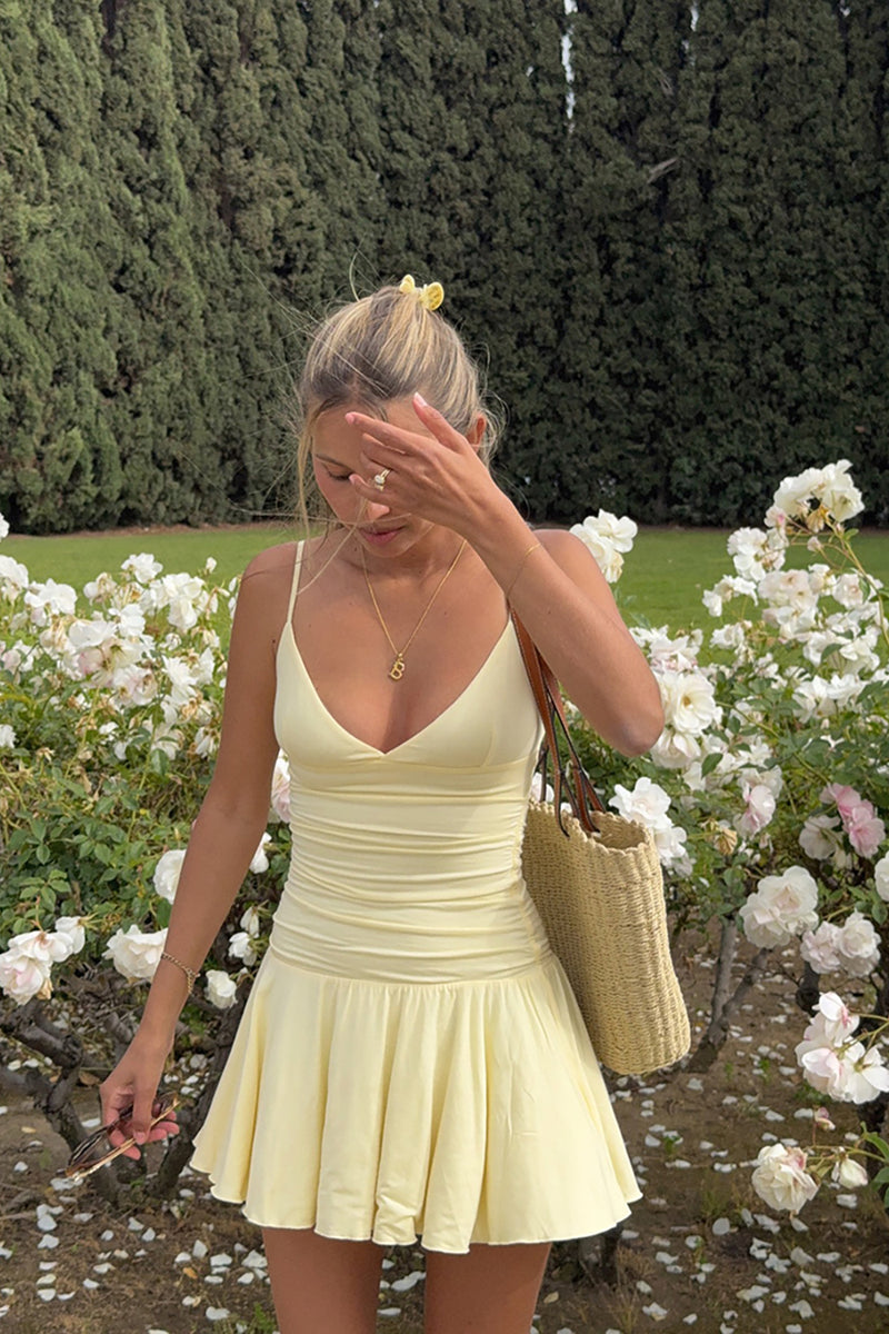 Load image into Gallery viewer, Yellow A Line Spaghetti Straps Mini Birthday Dress