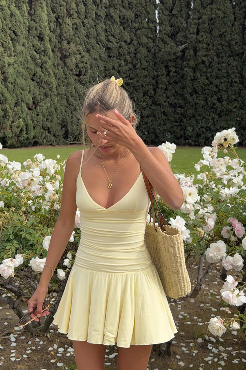 Yellow A Line Spaghetti Straps Mini Birthday Dress