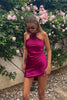 Load image into Gallery viewer, Burgundy Floral Satin Halter Bodycon Mini Birthday Dress