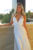 Load image into Gallery viewer, White Spaghetti Straps Satin A Line Maxi Birthday Dress with Slit