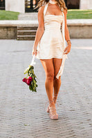Load image into Gallery viewer, White A Line Lace Up Back Halter Mini Birthday Dress with Sash