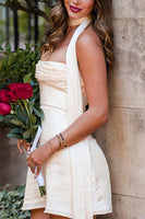 Load image into Gallery viewer, White A Line Lace Up Back Halter Mini Birthday Dress with Sash