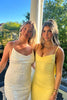 Load image into Gallery viewer, Yellow Spaghetti Straps Backless Sheath Maxi Birthday Dress
