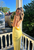 Load image into Gallery viewer, Yellow Spaghetti Straps Backless Sheath Maxi Birthday Dress