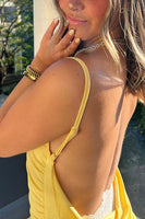 Load image into Gallery viewer, Yellow Spaghetti Straps Backless Sheath Maxi Birthday Dress