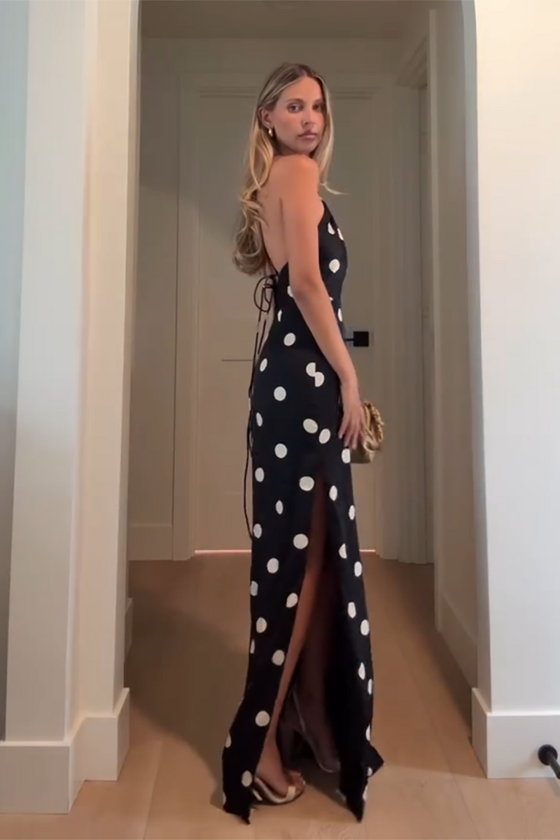 Load image into Gallery viewer, Black Dots One Shoulder Sheath Maxi Formal Dress