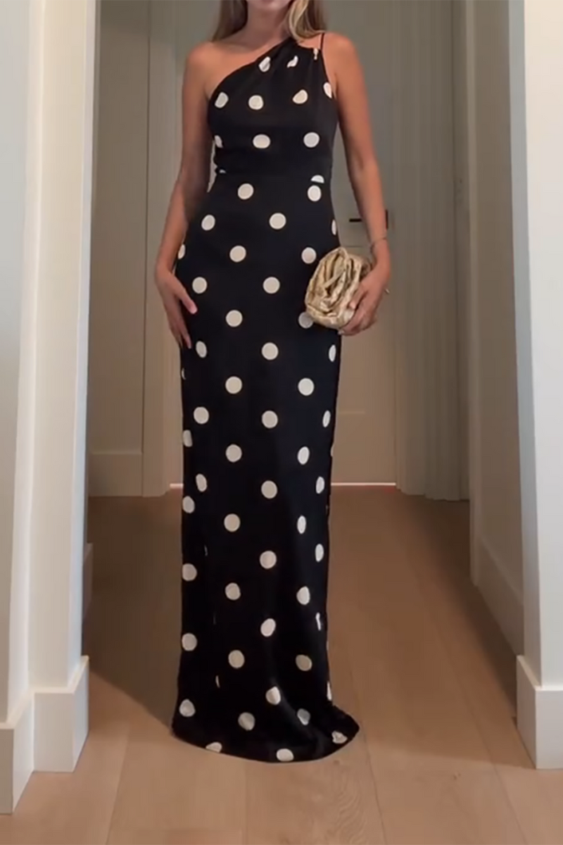 Load image into Gallery viewer, Black Dots One Shoulder Sheath Maxi Formal Dress