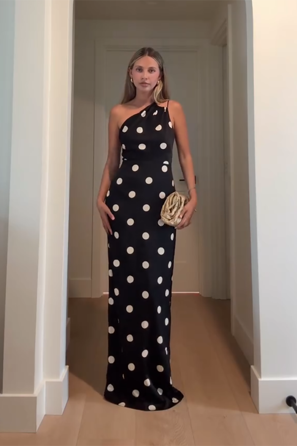 Black Dots One Shoulder Sheath Maxi Formal Dress