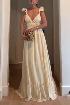 Yellow V-Neck Ruffled Sheath Maxi Dress