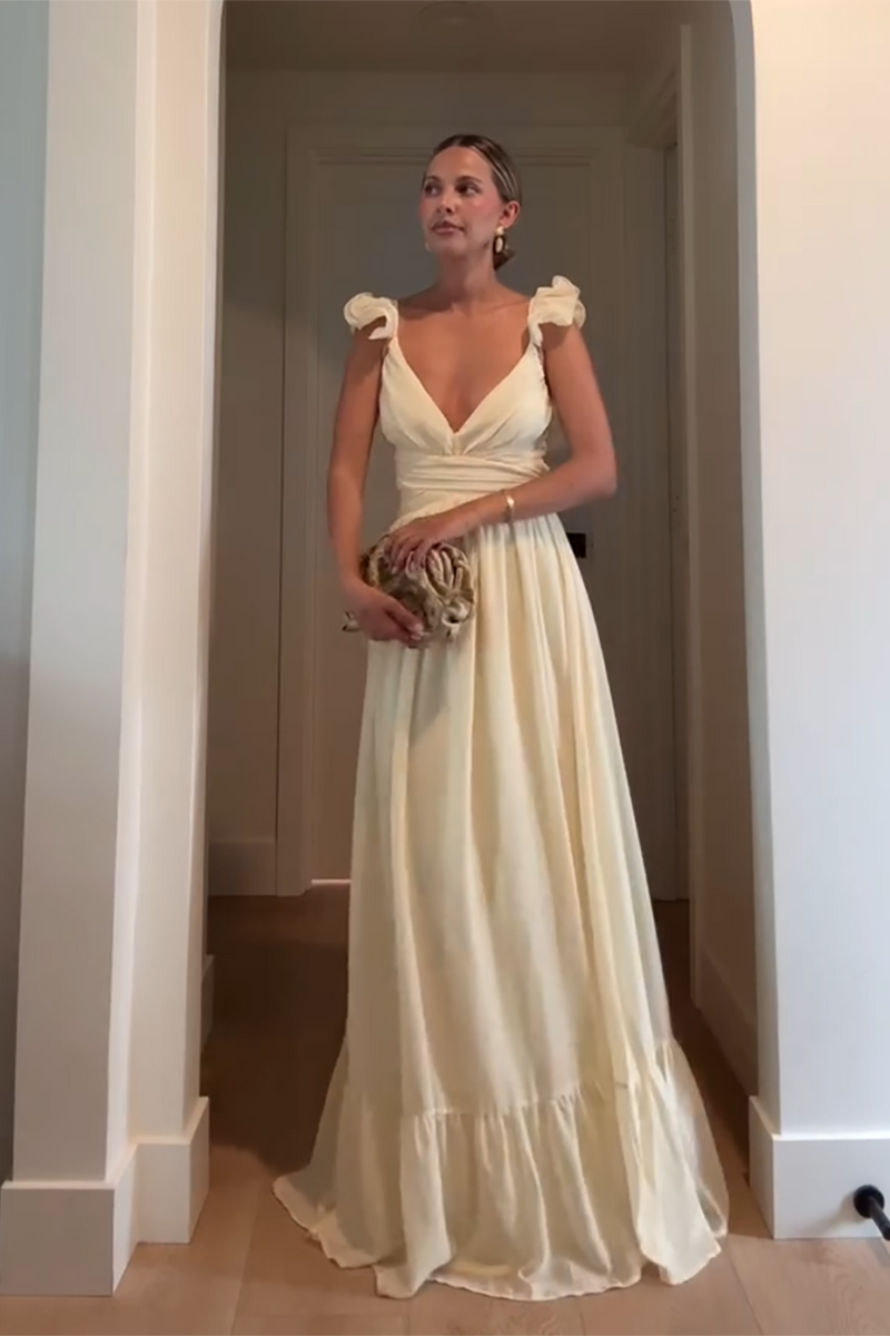 Load image into Gallery viewer, Yellow V-Neck Ruffled Sheath Maxi Dress