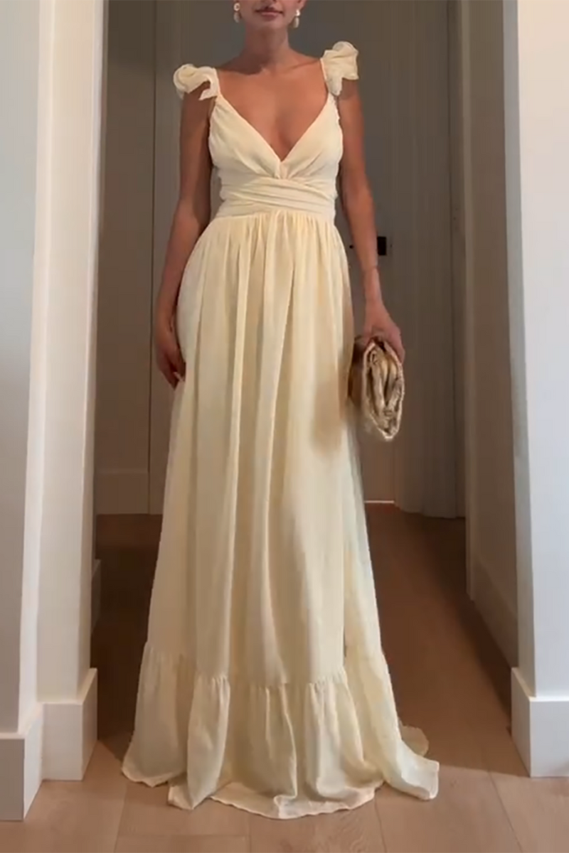 Load image into Gallery viewer, Yellow V-Neck Ruffled Sheath Maxi Dress