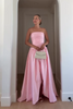 Load image into Gallery viewer, Pink Strapless Satin A-Line Pleated Maxi Formal Dress with Slit