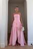 Load image into Gallery viewer, Pink Strapless Satin A-Line Pleated Maxi Formal Dress with Slit