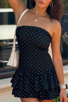 Load image into Gallery viewer, Black Bodycon Polka Dots Ruffled Mini Birthday Dress