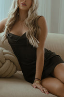 Load image into Gallery viewer, Black Satin Bodycon Cowl Neck Corset Mini Birthday Dress