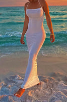 Load image into Gallery viewer, Simple White Sheath Halter Backless Boho Maxi Prom Dress