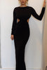Load image into Gallery viewer, Black Cut Out Sheath Round Neck Maxi Prom Dress with Long Sleeves