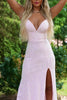 Load image into Gallery viewer, Sparkly Pink Sequin Spaghetti Straps Long Prom Dress with Slit