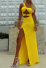 Load image into Gallery viewer, Yellow Cut Out One Shoulder Maxi Prom Dress with Slit