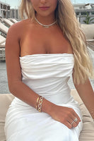 Load image into Gallery viewer, Simple White Strapless Sheath Maxi Prom Dress