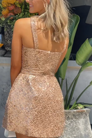 Load image into Gallery viewer, Sparkly Gold Sequin A Line Mini Birthday Dress