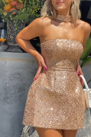 Load image into Gallery viewer, Sparkly Gold Sequin A Line Mini Birthday Dress