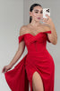 Load image into Gallery viewer, Red Satin Off the Shoulder Long Corset Prom Dress with Side Cape