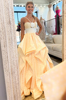 Load image into Gallery viewer, Black and White Dot A Line Halter Floral Long Prom Dress with Ruffles