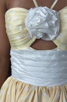 Load image into Gallery viewer, Black and White Dot A Line Halter Floral Long Prom Dress with Ruffles