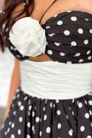 Load image into Gallery viewer, Black and White Dot A Line Halter Floral Long Prom Dress with Ruffles
