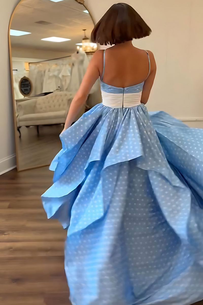 Load image into Gallery viewer, Black and White Dot A Line Halter Floral Long Prom Dress with Ruffles