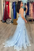 Load image into Gallery viewer, Blue Tulle Long Corset Prom Dress with Appliques
