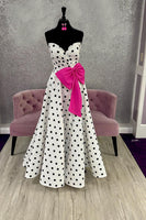 Load image into Gallery viewer, Fuchsia A Line Polka Dots Sweetheart Long Prom Dress with Bow