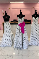 Load image into Gallery viewer, Fuchsia Polka Dots Sweetheart A Line Long Prom Dress with Bow