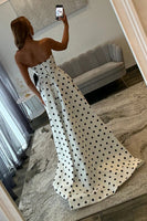 Load image into Gallery viewer, Fuchsia A Line Polka Dots Sweetheart Long Prom Dress with Bow