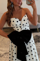 Load image into Gallery viewer, Fuchsia A Line Polka Dots Sweetheart Long Prom Dress with Bow
