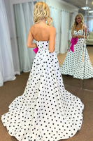 Load image into Gallery viewer, Fuchsia A Line Polka Dots Sweetheart Long Prom Dress with Bow