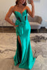 Load image into Gallery viewer, Sparkly Green Strapless Mermaid Satin Long Beaded Corset Prom Dress with Bow