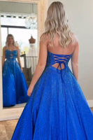 Load image into Gallery viewer, Sparkly Royal Blue Cut Out Sweetheart A Line Long Prom Dress with Beading