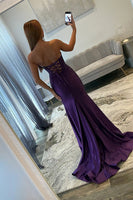 Load image into Gallery viewer, Sparkly Blue Strapless Mermaid Beaded Long Corset Prom Dress with Slit