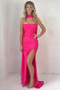 Load image into Gallery viewer, 2 Piece Fuchsia Neck Scarf Mermaid Long Corset Prom Dress with Slit