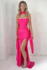 Load image into Gallery viewer, 2 Piece Fuchsia Neck Scarf Mermaid Long Corset Prom Dress with Slit