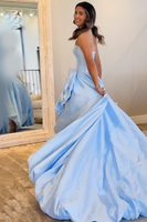 Load image into Gallery viewer, Blush Satin A Line Strapless Long Corset Prom Dress with 3D Flower