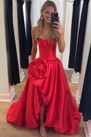 Load image into Gallery viewer, Blush Satin A Line Strapless Long Corset Prom Dress with 3D Flower