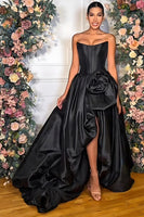 Load image into Gallery viewer, Blush Satin A Line Strapless Long Corset Prom Dress with 3D Flower